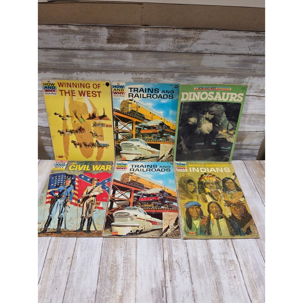 6 Vintage How and Why Wonder Books Lot Dinosaurs Civil‎ War Trains West Indians
